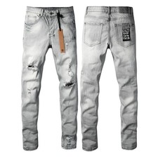 KSUBI Ripped Denim Pants Men's Button Jeans Teens Leisure Straight Jeans 28-40 picture