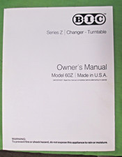 BIC 60 Z TURNTABLE OWNERS MANUAL 6 PAGES WITH DIAGRAMS   ORIGINAL NEW OLD STOCK picture