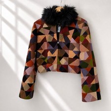 Kenzo Jeans Vintage 1990s Patchwork Wool Faux Fur Blazer Jacket 40 Fit 8-10 picture