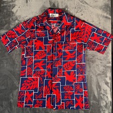 True Vintage Hilo Hatties Aloha Shirt Mens L Red Blue Floral Made Hawaii 70s USA picture