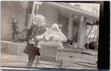 c1909 Child Pushing Baby in Carriage RPPC Postcard Rural Home Scene picture