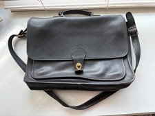 Vintage Coach Turn Lock Black Leather Briefcase with Shoulder Strap picture
