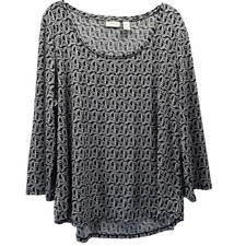Chicos Women's Top Size XL Black White 3/4 Sleeve Slinky Stretch Pullover picture