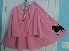 1950s 5 piece poodle skirt costume Adult. One size M/L*pink felt* sequin leash picture