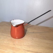 Vintage Orange Enamelware Small Ladle Dipper Butter Sauce Pot Yugoslavia #2 picture