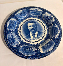 Antique Theodore Roosevelt Rowland & Marsellus Blue Staffordshire Plate Rough Ri picture
