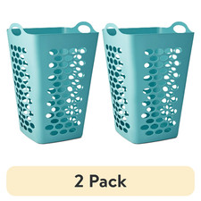 (2 Pack) Mainstays 2 Bushel Flexible Square Laundry Hamper, Teal. picture