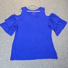 INC International Concepts Blouse Top Womens XL Royal Blue Cold-Shoulder Sleeve picture