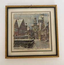 Vintage Rothenburg ob der Tauber Germany Framed Art Print Signed Winter Scene picture