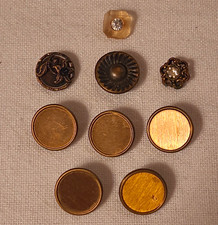 Vintage Mixed Lot of 9 Metal and Plastic Buttons Brass Color Some Rhinestones picture
