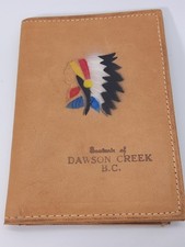 Vintage Indian Native American Leather Wallet Souvenir Of Dawson Creek B.C. picture