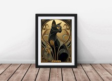 Art Deco Cat Framed Wall Art Print Poster Picture, Home Decor picture