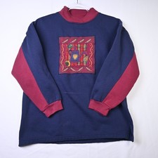 Vintage 90s Bold Spirit Mock Neck Sweatshirt Womens S Blue Grandmacore Distress picture