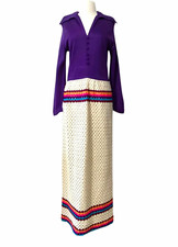 Vintage 1970s Lenny K Boho Purple Ivory Crocheted Maxi Dress picture
