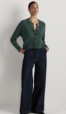 Quince Women 100% Organic Cotton Cropped Button Cardigan Big Sur Green Large NWT picture