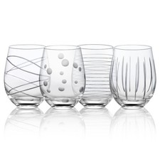 Joeyan Hand Blown Etched Stemless Wine Glasses with Dots Strips Pattern for R... picture