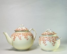 Antique Royal Worcester Circa 1885 Bamboo Handle Teapot & Lidded Sugar Bowl picture
