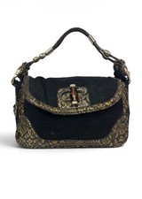 Vintage MARCO VALENTINO Black Canvas Shoulder Bag Snakeskin Trim Bamboo Lock picture