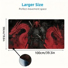 1pc Large-sized Esports Gaming Mouse Pad, Red and Black Samurai Twin Dragons P picture