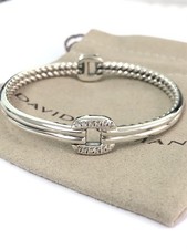 David Yurman 925 Silver Thoroughbred Center Link Bracelet with Pavé Diamonds picture