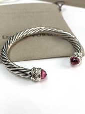 David Yurman 925 Silver 7mm Cable Crossover With Tourmaline & Diamonds Bracelet picture