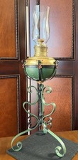 Antique Bradley & Hubbard Center-Draft Kerosene Oil Lamp With Wrought Iron Base picture