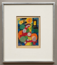 Herman Somberg c. 1961 unique signed oil crayon on paper Framed picture