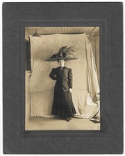 Early 1900s Fashion Merry Widow Hat In Visible Backdrop Antique Photo picture