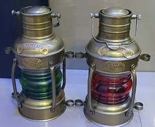 Pair Antique Maritime Ship Lantern – Vintage Nautical Oil Lamp Boat Light picture