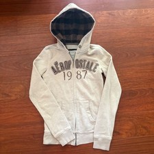 Aeropostale Womens Hoodie XXS Cream Full Zip Plaid Lined Logo Y2K Preppy 1987 picture