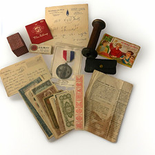 Vintage Mixed Collectibles Lot: Japanese Occupation Notes, Postcard, Sewing Kit picture