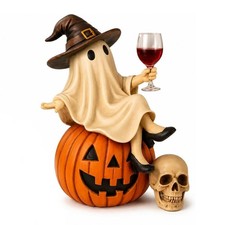 Ghost and Wine Halloween Decoration – Sitting on a Pumpkin – Home Decor picture