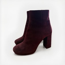 Prada Women's Burgundy Suede Ankle Bootie Round Toe Block Heel Zip US 6.5 picture