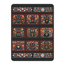 Scandi Folk Art Black Cat Blanket, Scandinavian Rosemaling Design Minky Sherpa picture
