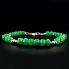GENUINE 106.60 CTS EARTH MINED GREEN EMERALD ROUND CARVED BEADS BRACELET (RS) picture