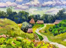 Mountain Landscape Oil Painting, Original Vintage Ukrainian Impressionist Art picture