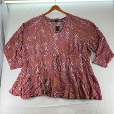 NWT Torrid Long Sleeve Ester Peasant Blouse Shirt Top Red Womens Size 6X Pattern picture