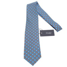 Drake's NWT Neck Tie in Blue & Orange Geometric Print 100% Silk Made in England picture