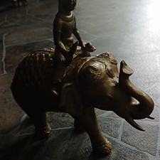 Vintage Cast/Bronze Depicting The Hindu Deity India Riding His Elephant Mount. picture