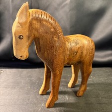 Antique 19th Century Chinese Folk Art Hand Carved Wood Horse Figurine 7in picture