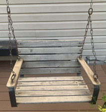 Vtg Wood Childs Porch Swing Chair Farmhouse Decor Wooden Tree Hanging Seat Chain picture