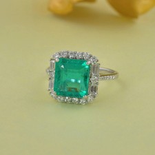 4.50 Ct Emerald Natural Emerald & Diamond Engagement Ring 14K White Gold picture