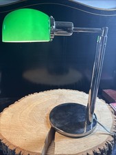 Vintage Chrome Desk Lamp Adjustable Articulating Arm Green Glass Shade picture