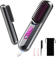 Cordless Hair Straightener Brush Ion Heated Straightening Comb USB Rechargeable picture