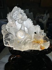 Dragon Golden healer Quartz carving with custom sandalwood stand picture