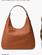 New Michael Kors Womens Large Brown Hobo Bag Gold Hardware Buckle Accent picture