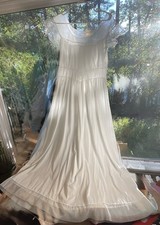 VANITY FAIR Sheer Powder Blue Tricot Nylon Nightgown L 57in Long Ruffle Hem picture