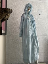 Antique Nightgown victorian hooded nightdress combing gown blue ruffle femme picture