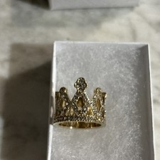 14 K Gold Played White Sapphire Regal Crown Ring picture