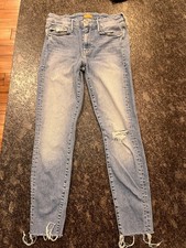 MOTHER Denim Jeans Women's Size 28 Skinny Distressed Raw Hem Knee Rip Light Wash picture
